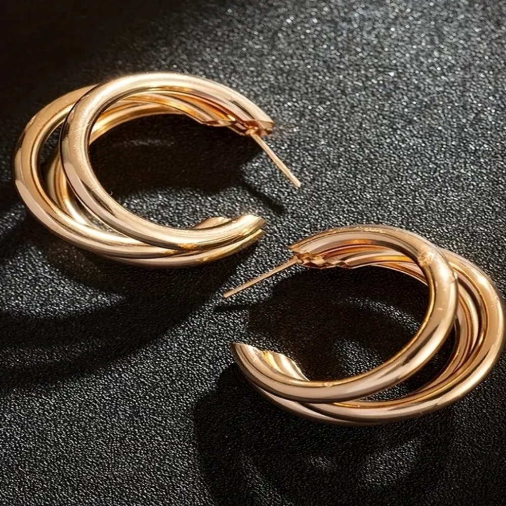 NEW Triple Hoop 18K Gold Earrings